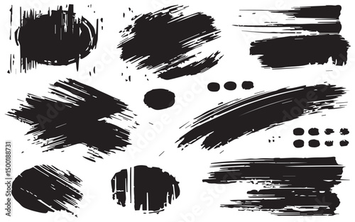 Abstract black ink brush strokes splatter design elements