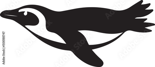 Penguin in flight silhouette black, Flying penguin animal outline design