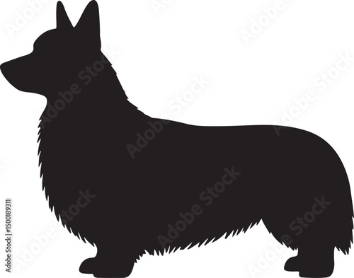 Cardigan Welsh Corgi dog vector silhouette on white background