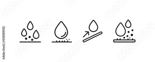 Waterproofing icons set: liquid resistance and protection symbols.