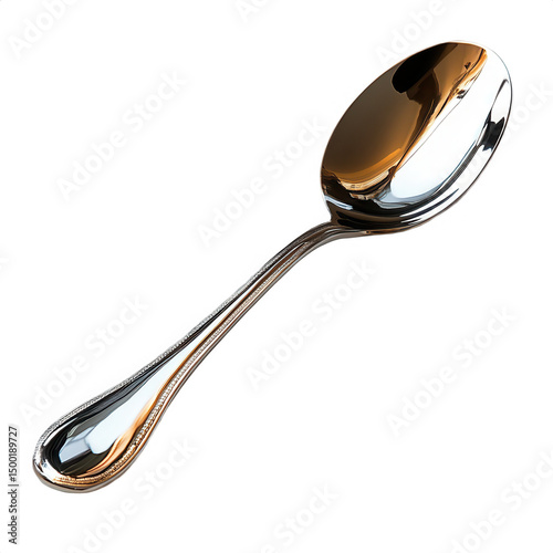 Isolated silver spoon shiny metal kitchen utensil tableware flatware tool on transparent background