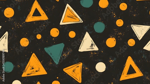 Abstract Geometric Seamless Pattern Triangles Circles Dark Background