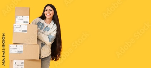 Young woman and many parcel...