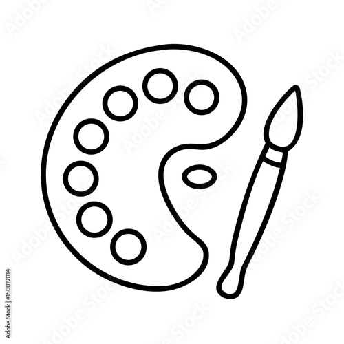 Artistic paint palette and brush vector illustration for creative design and painting projects icon set on transparent background