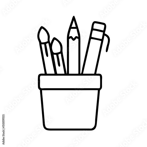 Art supplies in a pot drawing vector illustration for creative projects and design elements use on transparent background