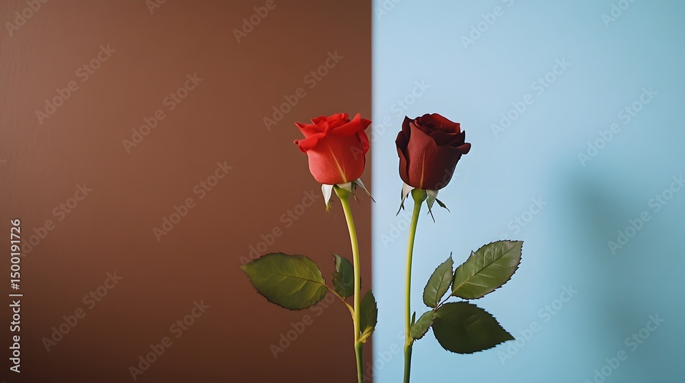 Obraz premium Two Roses Minimalist Still Life Photography