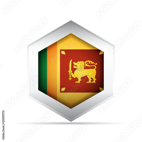 Sri Lanka Flag in Hexagon Shape – 3D-Style Vector Icon with Lion and Sword Emblem