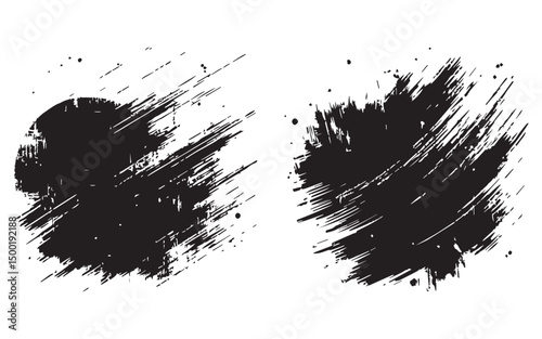 Abstract black ink brush strokes grunge texture design elements