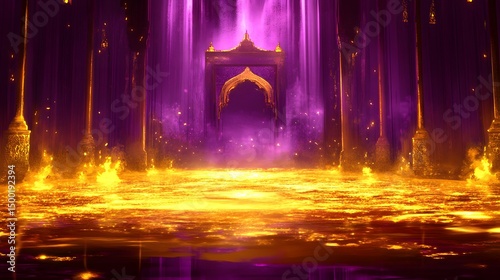 Fiery Golden Portal in Purple Palace: Fantasy Art