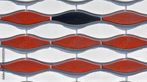 Abstract Red Black White Wave Brick Wall Pattern Texture