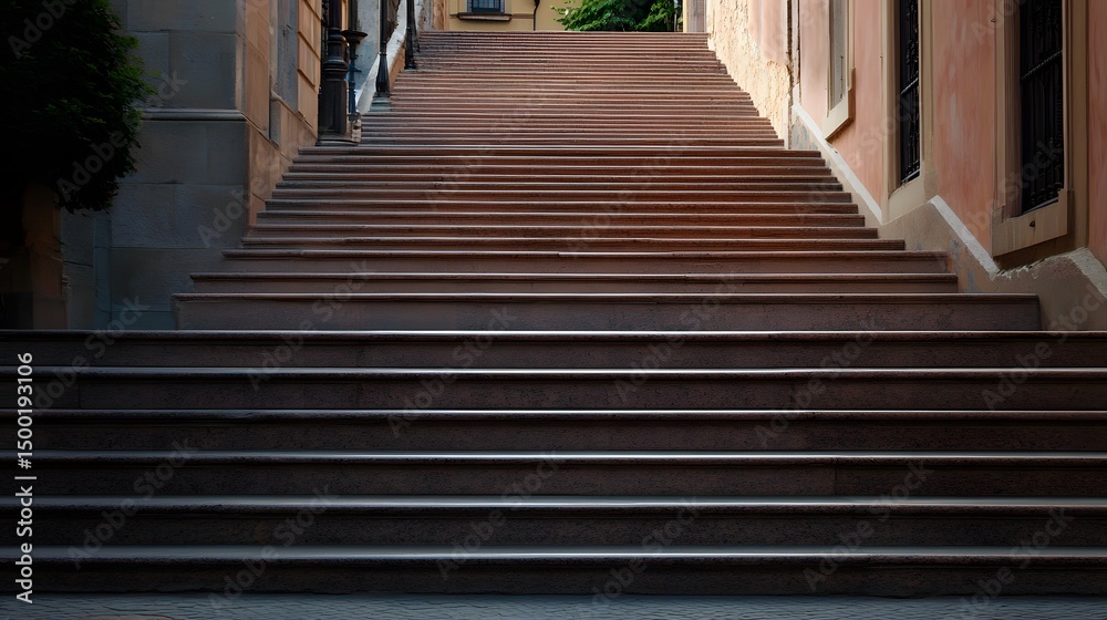 Fototapeta premium Long Stone Staircase in Old Town City Street