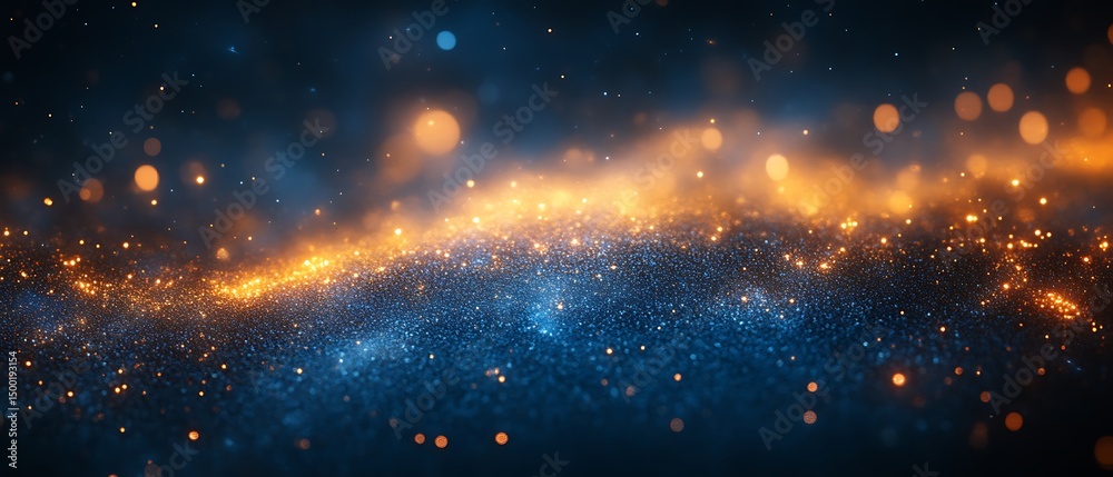 Fototapeta premium A blue and gold sparkling celestial galaxy background display