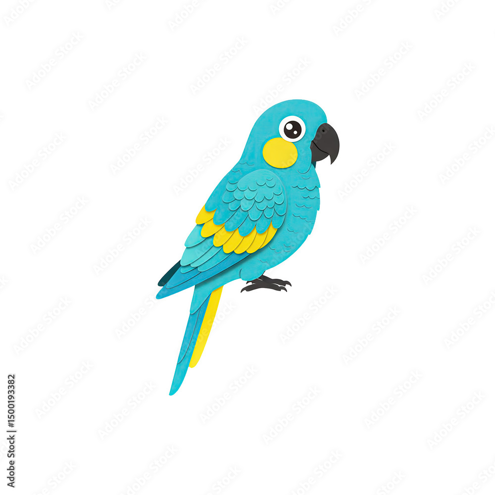 Fototapeta premium Cute blue parrot perched with happy expression and simple background