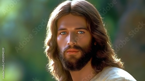 Serene Portrait of Jesus Christ AI Art,  Spiritual Religious Figure