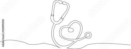 Stethoscope and Heart Line Art – Vector Medical Equipment for Doctor, Nurse, and Healthcare Concepts