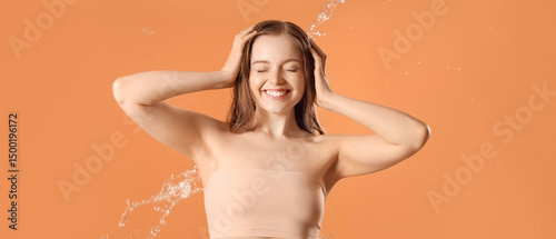 Happy young woman with spla...
