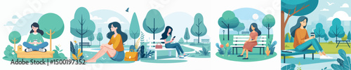 Vector of a woman sitting in the park