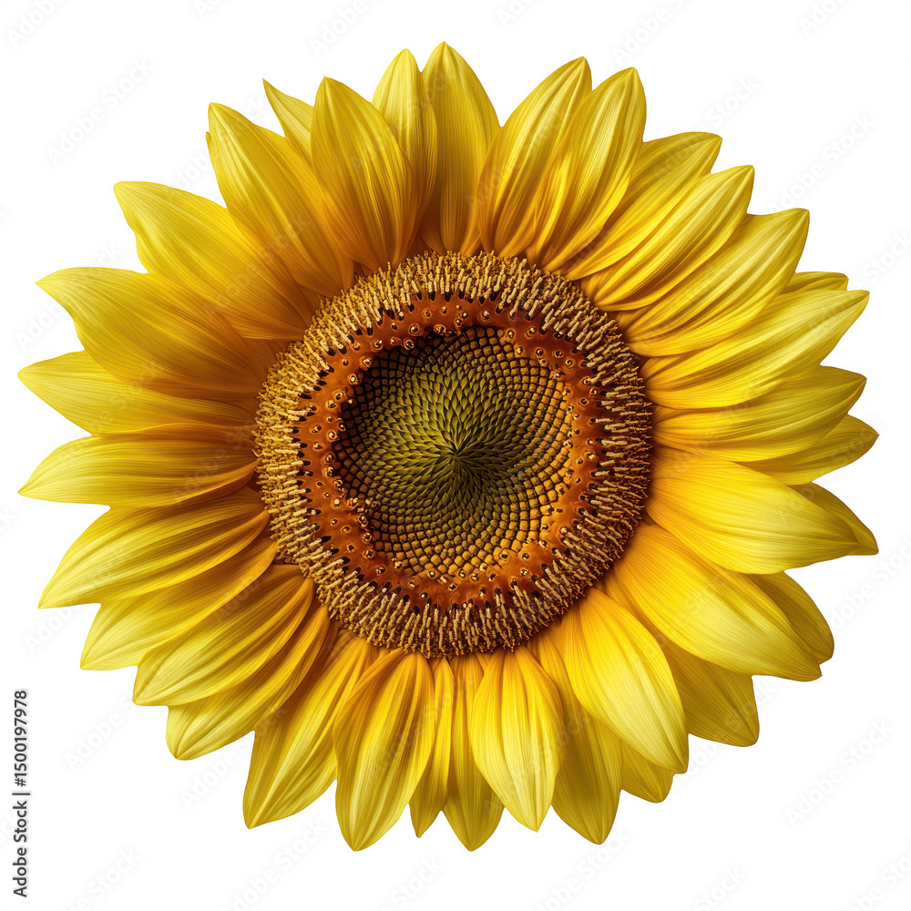 Fototapeta premium Beautiful sunflower close up bright yellow petals floral botanical bloom on transparent background