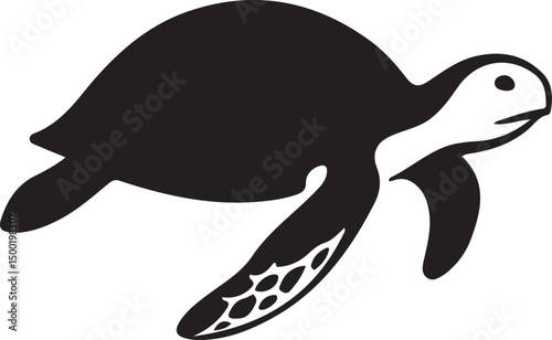 Simple sea turtle black and white silhouette, Turtle line art marine theme