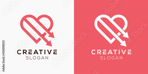 Love arrow down logo. Heart and downward arrow logo design