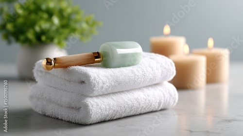 Spa jade roller towels candles wellness serenity
