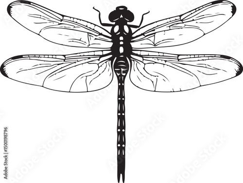 Dragonfly Species top view vector silhouette on white background
