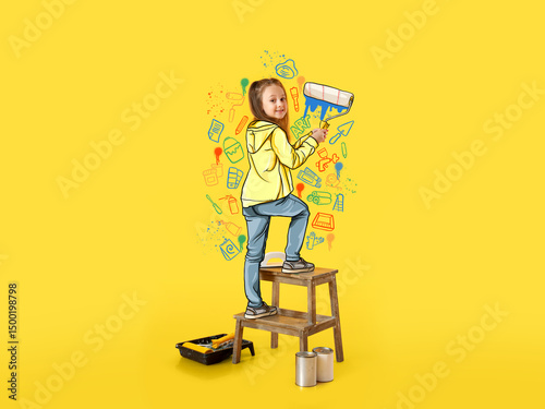 Cute little girl with paint...