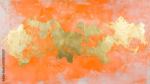 Abstract Gold Foil on Orange Texture Background