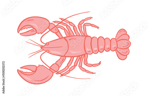 Pink red lobster seafood in simple line art style, for a seafood love themed design or marine food element, isolated on white background, vector illustration