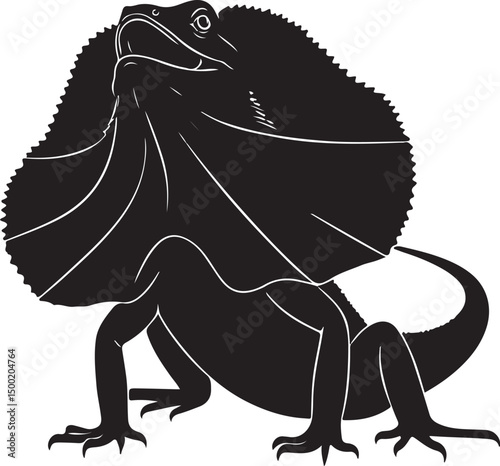 Frilled Lizard side view vector silhouette on white background