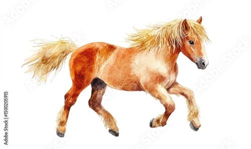 Charming watercolor illustration of a playful kid horse. AI generated illustration.