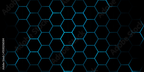 Abstract Hexagonal Grid Background with Glowing Lines. Abstract Futuristic Technology Hexagon Pattern with blue Light Effects. Hexagon. Illustration. Vector. Blue.