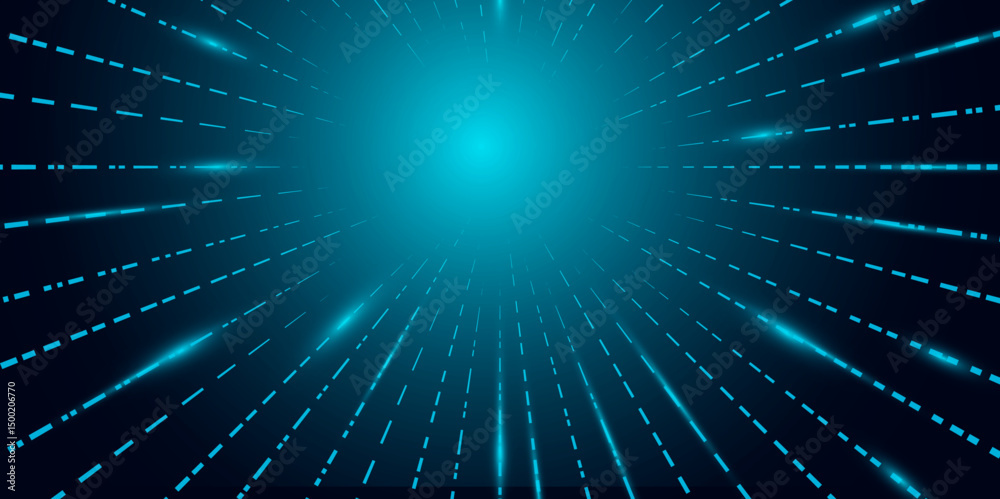 Fototapeta premium Abstract Futuristic Digital Light Speed Tunnel Background. Abstract technology background with blue lighting. 