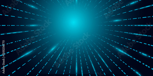 Abstract Futuristic Digital Light Speed Tunnel Background. Abstract technology background with blue lighting. 