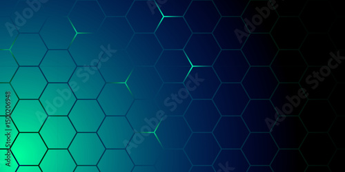 Abstract Hexagonal Grid Background with Glowing Lines. Futuristic Technology Hexagon Pattern with blue Light Effects. Hexagon. Illustration. Vector.