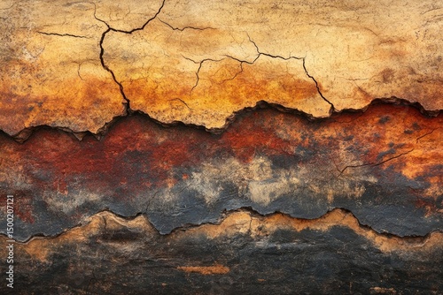 An abstract grunge background featuring cracked, layered texture with earthy tones and a distressed, aged appearance perfect for artistic applications.