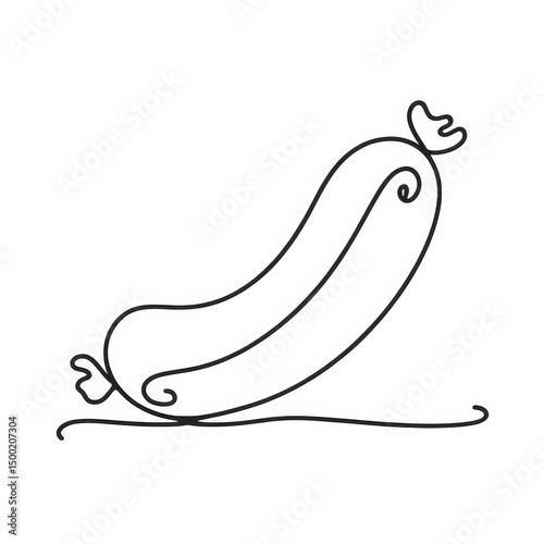 Continuous line drawing of a sausage with decorative elements  