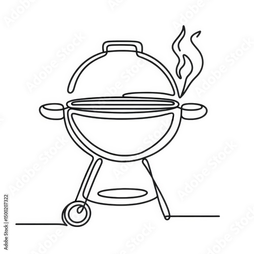 Line art illustration of a barbecue grill with smoke rising  