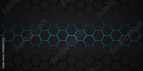 Abstract Hexagonal Grid Background with Glowing Lines. Futuristic Technology Hexagon Pattern with Light Effects. Hexagon. Illustration. Vector.