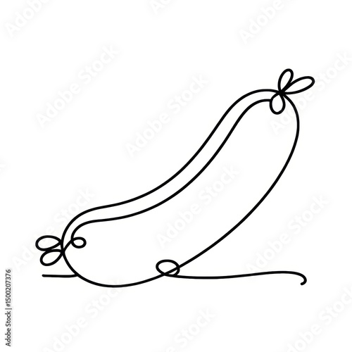 Continuous line drawing of a sausage with decorative elements  