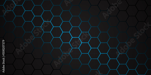 Abstract Hexagonal Grid Background with Glowing Lines. Futuristic Technology Hexagon Pattern with Light Effects. Hexagon. Illustration. Vector.