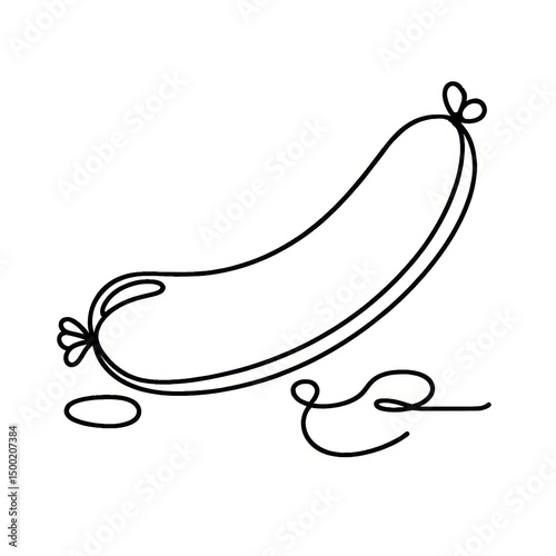 Continuous line drawing of a sausage with decorative elements  