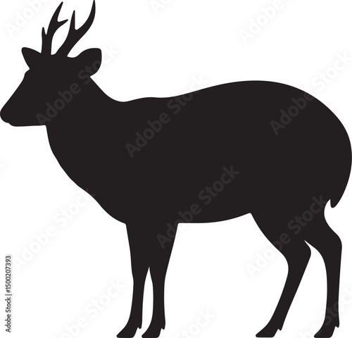 Giant Muntjac side view vector silhouette on white background