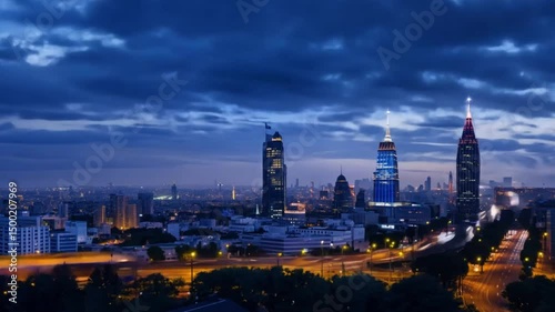 Wallpaper Mural Timelapse of urban cityscape transitioning from dusk to night with illuminated skyscrapers Torontodigital.ca