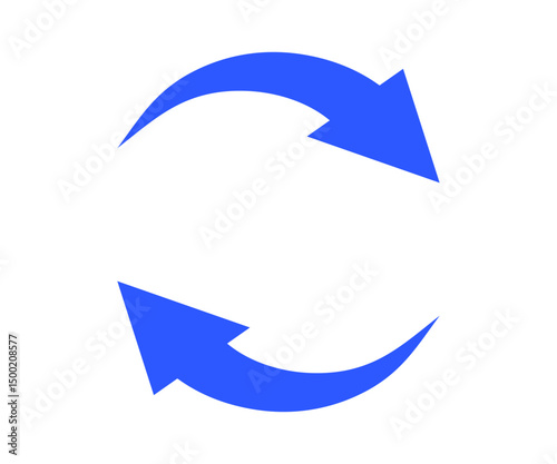Two blue arrows rotating clockwise and counterclockwise icon. Rotating arrows creating a continuous circular motion, symbolizing concepts of refresh, reload, update, and loop vector design.