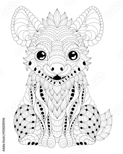 Dog coloring page, vector illustrations for adults in zentangle style. Vector illustrations for coloring wild dog.