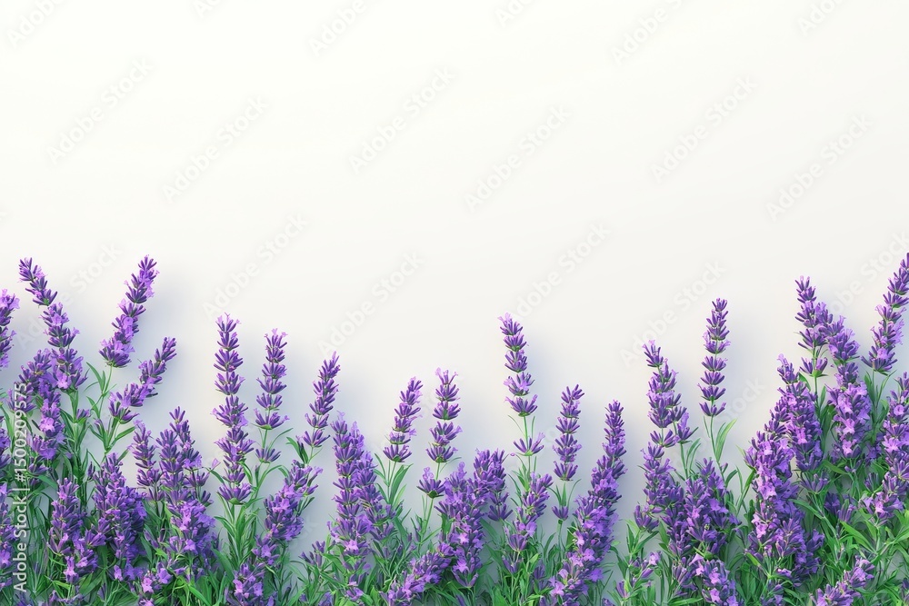 Naklejka premium In a field, white daisies and lavender bloom on a white background