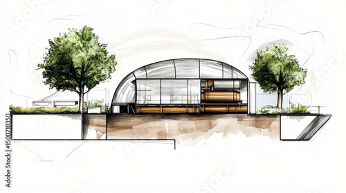 A cross-section illustration of an anaerobic tank showing layered biomass zones, biogas accumulation dome, and integrated cogeneration unit sketched in semi-transparent style