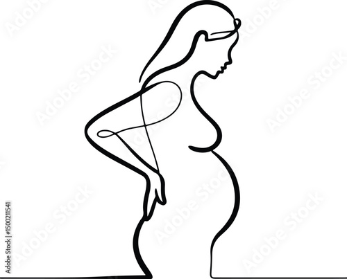 Pregnant Woman One Line Drawing – Minimal Silhouette Art Set Motherhood Line Art – Expecting Mom Silhouette Vector Set