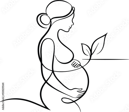 Pregnant Woman One Line Drawing – Minimal Silhouette Art Set Motherhood Line Art – Expecting Mom Silhouette Vector Set